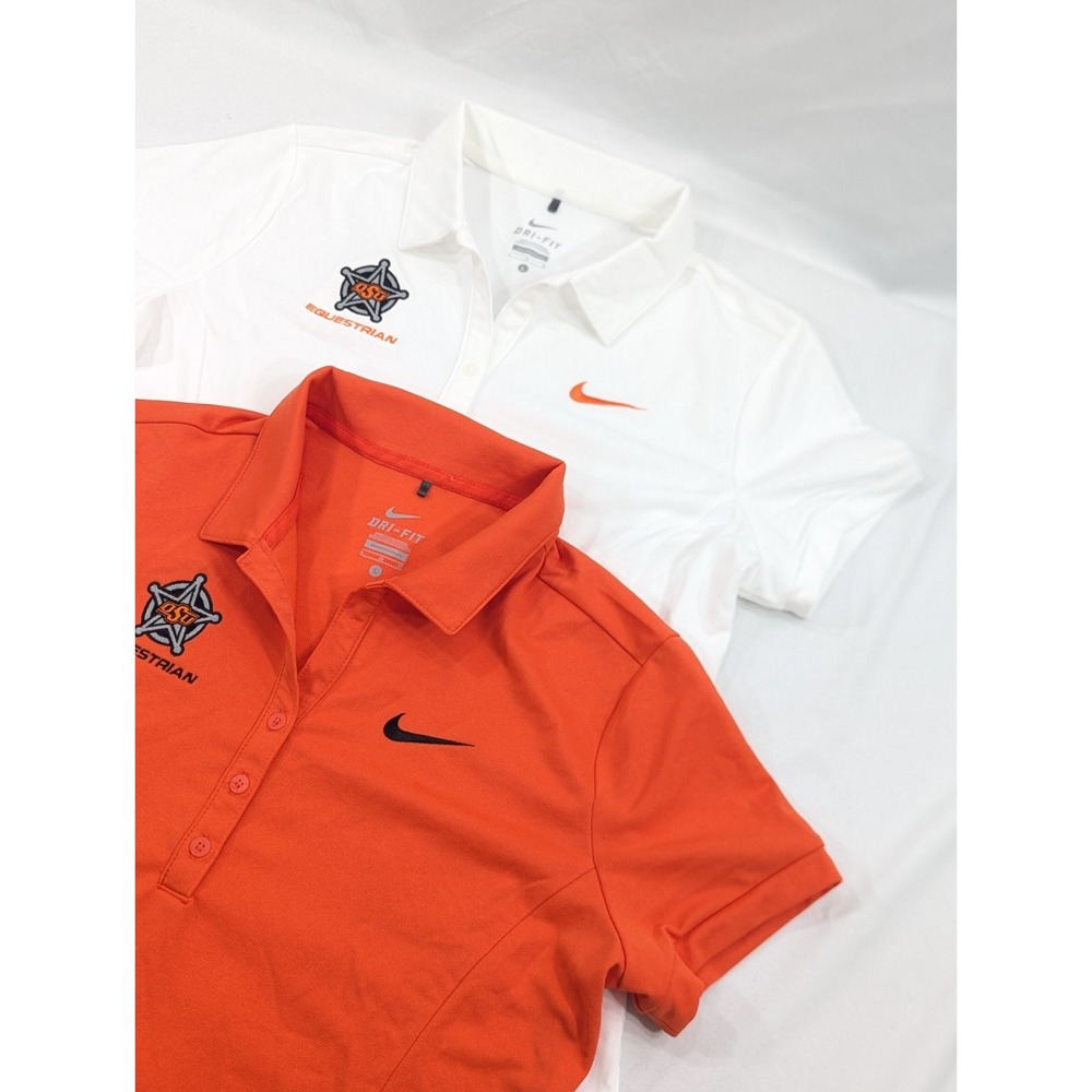 2) Two New No Tags Oklahoma State Nike Equestrian Dri-Fit Polo Women's Large